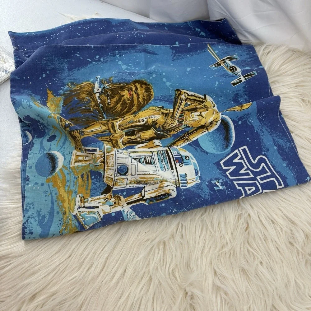 Vtg 1977 Star Wars A New Hope Twin Sheet SET Blue BIBB USA Fitted, Flat, Pillow